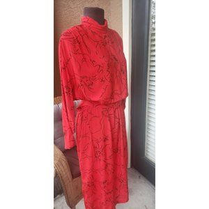 Comfy USA LAINE Midi Dress 1970s 1980s Artsy Red F
